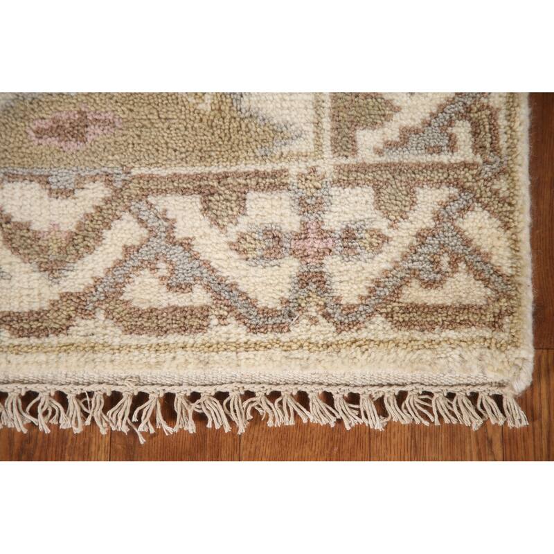 Ivory Oushak Style Runner Rug Hand-knotted Wool Carpet - 2'6"x 9'9"