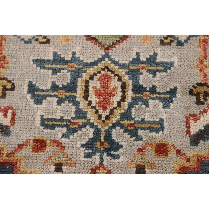Geometric Heriz Serapi Indian Area Rug Hand-Knotted Grey Wool Carpet - 7'9"x 9'11"
