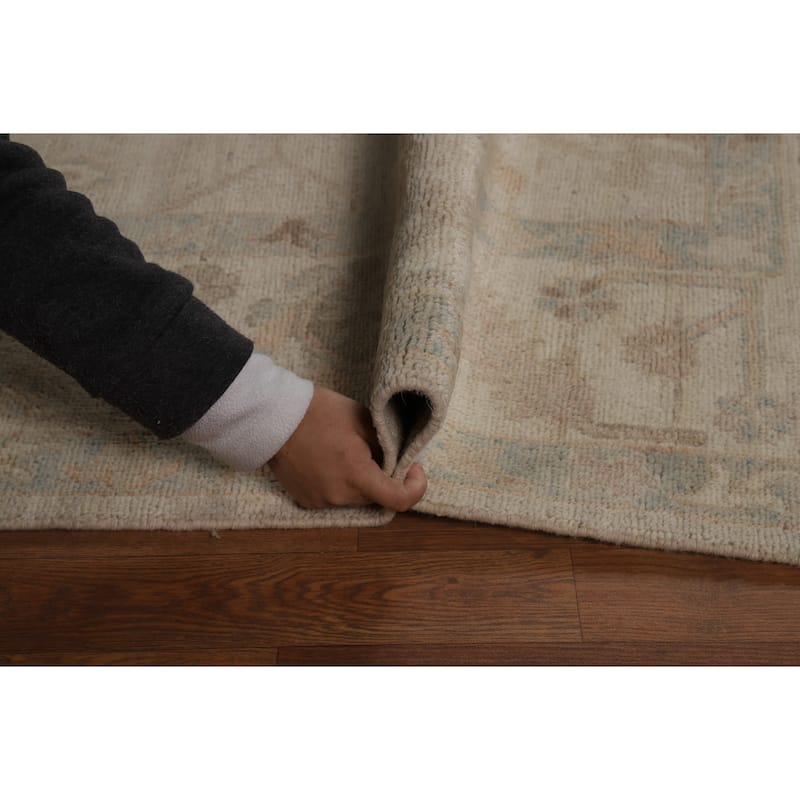 Beige Oushak Turkish Area Rug Handmade Vegetable Dye Wool Carpet - 8'2" x 10'2"