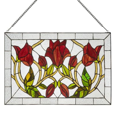 16-in H Red Floral Vines Multicolored Stained Glass Window Panel - 24" x 0.25" x 16"