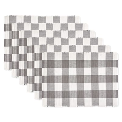 Farmhouse Buffalo Check Rectangular Placemats - 19" - Gray and White - Set of 6