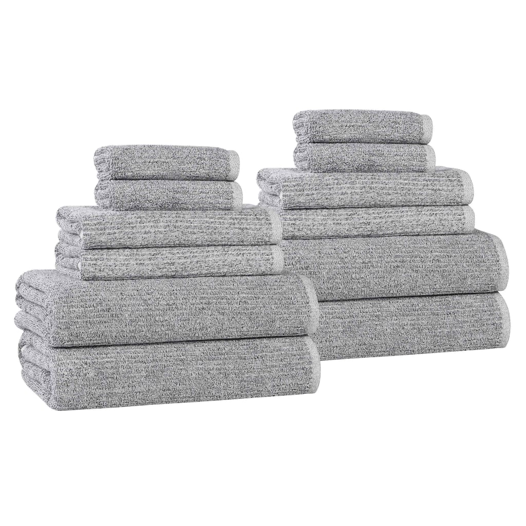 Blue Nile Mills Cotton Blend Medium Weight Solid Ribbed Design 12 Piece Towel Set