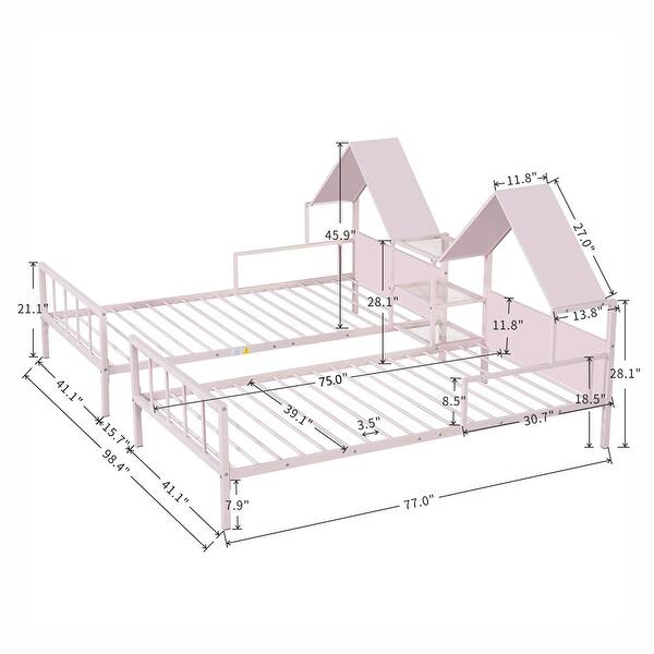 dimension image slide 0 of 2, Twin Size Metal Double Platform Bed with Headboard and Nightstand