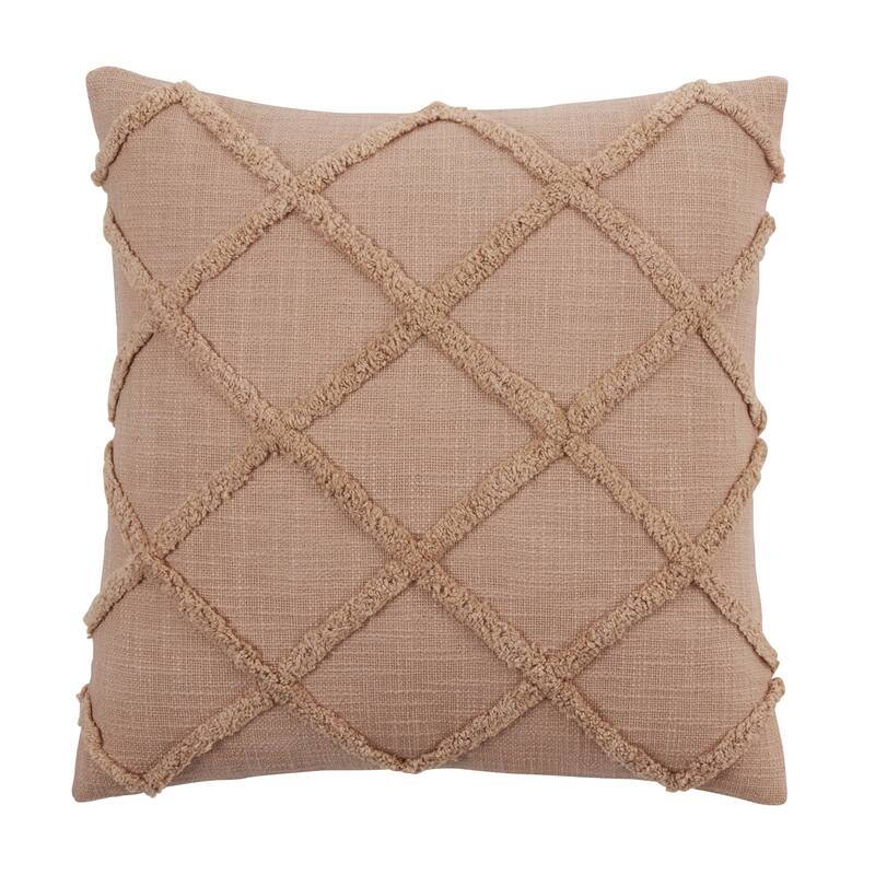 Tufted Pillow With Diamond Design - Feather Down - Natural