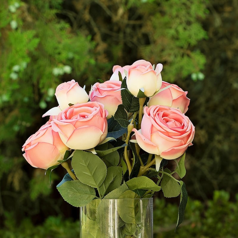 Enova Home Artificial Silk Rose Flowers in Clear Glass Vase with Faux Water for Home Office Wedding Decoration - N/A