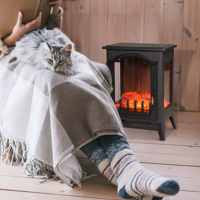 23" Electric Fireplace Heater, Fire Place Stove with Realistic LED Flames and Logs and Overheating Protection, 750W/1500W