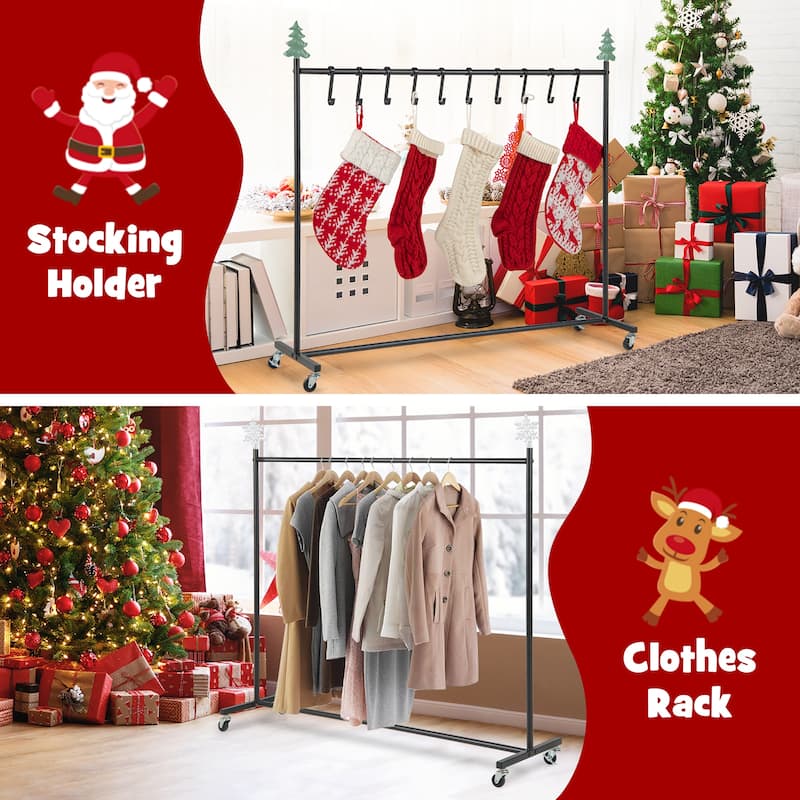 Gymax 10-Hook Christmas Stocking Holder Stand on Wheels w/ 6 Removable - Multi - See Details