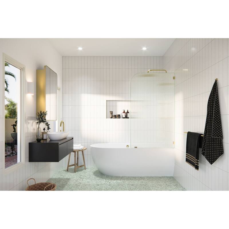 Glass Warehouse B-FL-RAD-30-R Aurora 58-1/4" High x 30" Wide Shower - Polished Brass