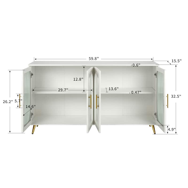 Antique White 60" TV Stand Cabinet with Storage Cabinet and Adjustable Shelves for TVs Up to 65"