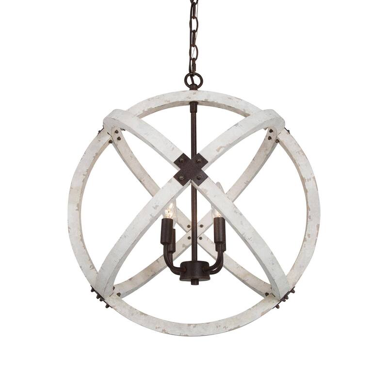 Loby Farmhouse 4-light Large Orb Solid Wood Chandelier Traditional Globe Dining Room Light