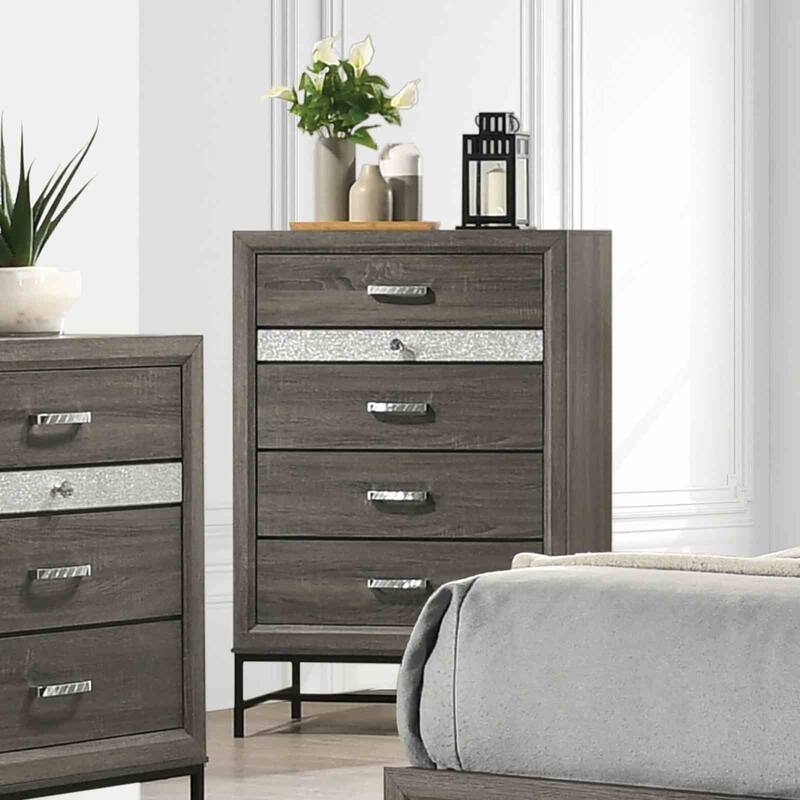 Contemporary Gray Finish Upholstered Bed with Storage Drawers Bedroom Furniture Set