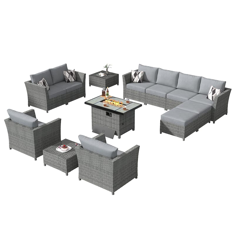 XIZZI 13-piece Patio Furniture Outdoor Wicker Sectional Set with Fire Pit