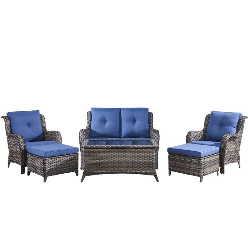 Outdoor Loveseat Sofa with Chair Ottoman Table