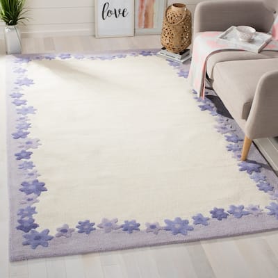 SAFAVIEH Handmade Children's Daisy Borders Ivory New Zealand Wool Rug