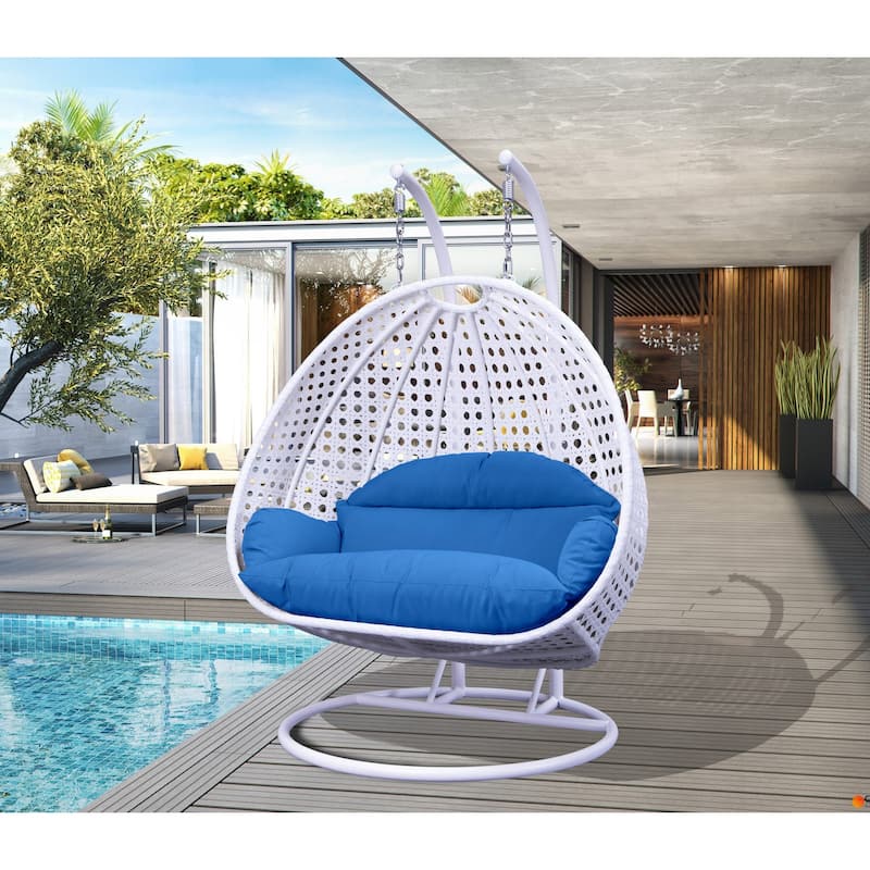 Egg Shaped 2-Person Swing Chair Set with Iron Stand Removable and Washable Cushion for Indoor Outdoor