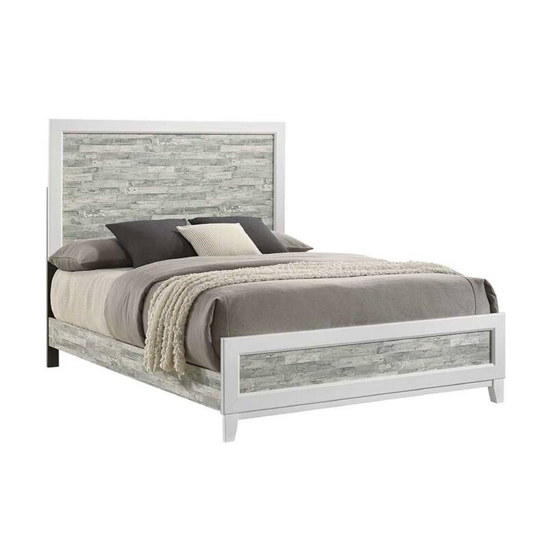 Queen Size Wooden Panel Bed with Tall Headboard and Two-Tone Finish