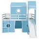 preview thumbnail 7 of 8, Blue Wooden Loft Bed Frame Full Size Playhouse Bed with Convertible Tower, Slide, Ladder and Guardrails - Large Space Underneath