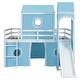 preview thumbnail 7 of 28, Full Size Loft Bed with Slide, Tent & Tower, Playhouse Design, Solid Wood Frame, Castle-Themed Bed for Kids, Blue