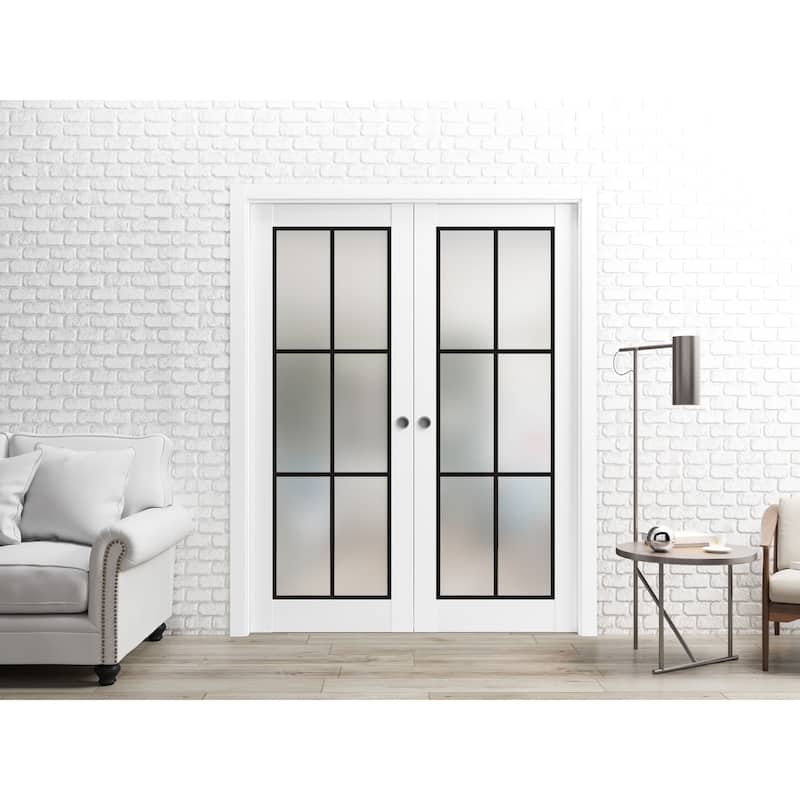 French Double Pocket Doors 36 x 80 Planum 2122 White Silk Kit Trims Rail