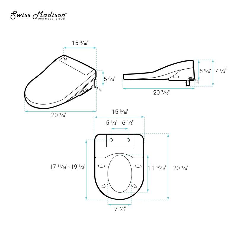 Lugano Smart Toilet Seat Bidet - 20.3" x 15.15" 5.7"
