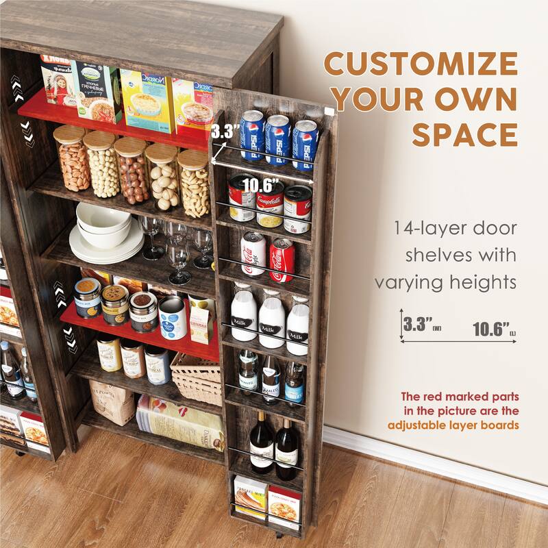 Smart LED Farmhouse Pantry Cabinet with Shelves