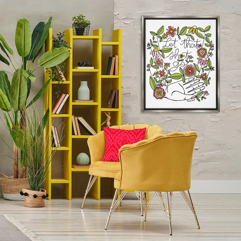 Stupell Let It Go Floral Phrase Framed Floater Canvas Wall Art Design By Mandy Ford Art + Illustration