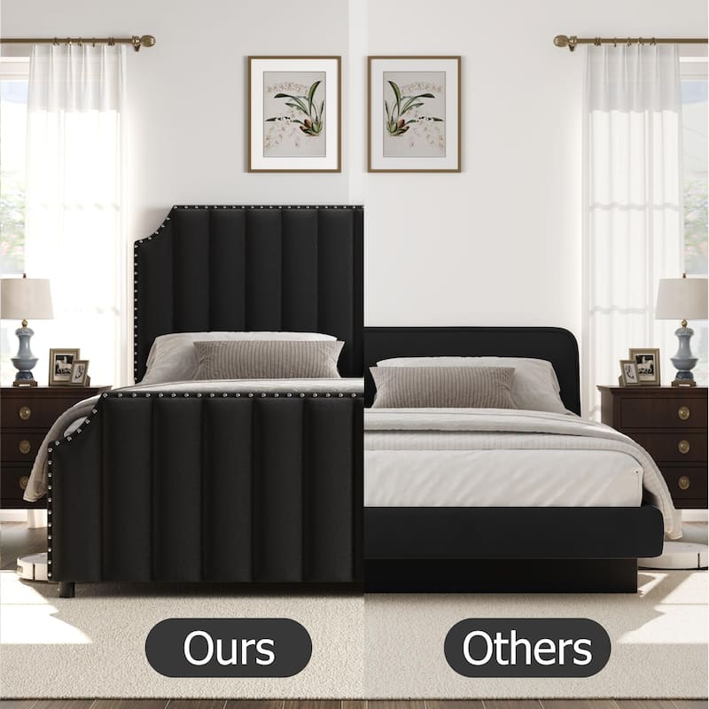 Velvet Upholstered Bed Frame with Headboard and Footboard