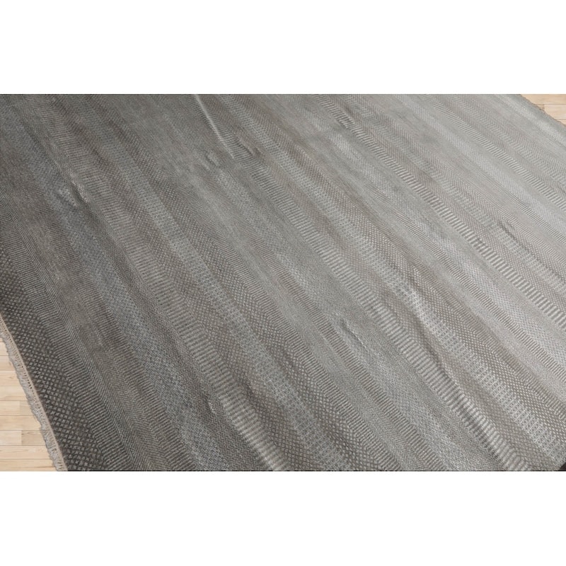 Hand Knotted Tone On Tone Gray Tibetan Wool & Silk Modern Area Rug - 8' 1'' x 10' 2''