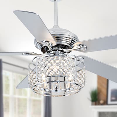52in. Nickel 6-speed Reversible Crystal Ceiling Fan with Light and Remote - 52