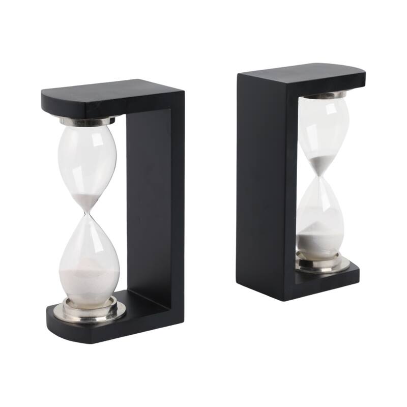Decorative Hourglass Sand Timer Bookends - Set of 2, 10", Black - 11.0"