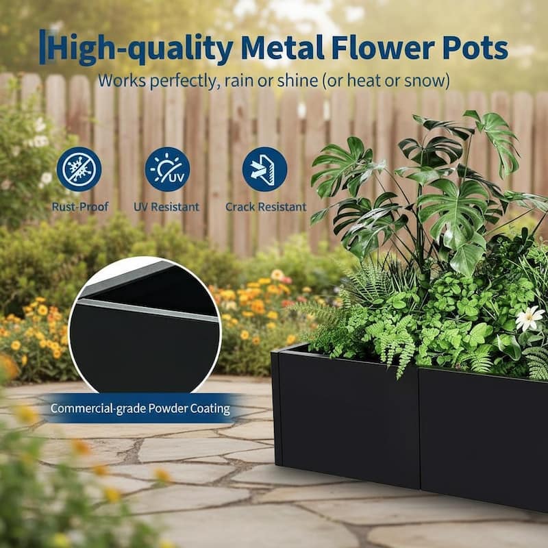 Metal Planter Box for Outdoor Plants, Open Base Design