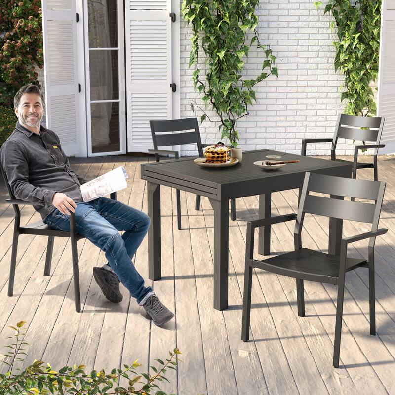 Outdoor 5/7/9-piece Aluminum Dining Set Extendable Table and Stackable Chairs