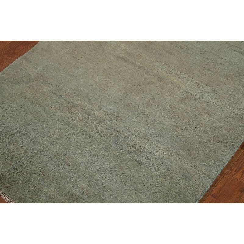 Gabbeh Modern Foyer Rug Green Hand-Knotted Wool Carpet - 2'8"x 4'1"