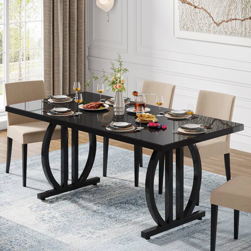 63-Inch Modern Dining Table for 6 People, Black Kitchen Table with Metal Frame - 63" L x 31.5" W x 29.53" H - Black