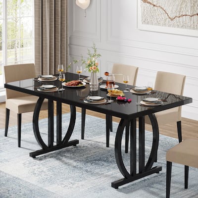 63-Inch Modern Dining Table for 6 People, Black Kitchen Table with Metal Frame - 63" L x 31.5" W x 29.53" H