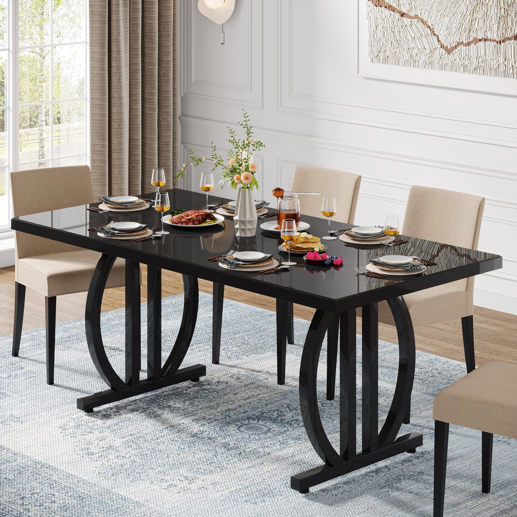 Dining Table for 4-6 People, 63-Inch Large Dining Room Table, High
