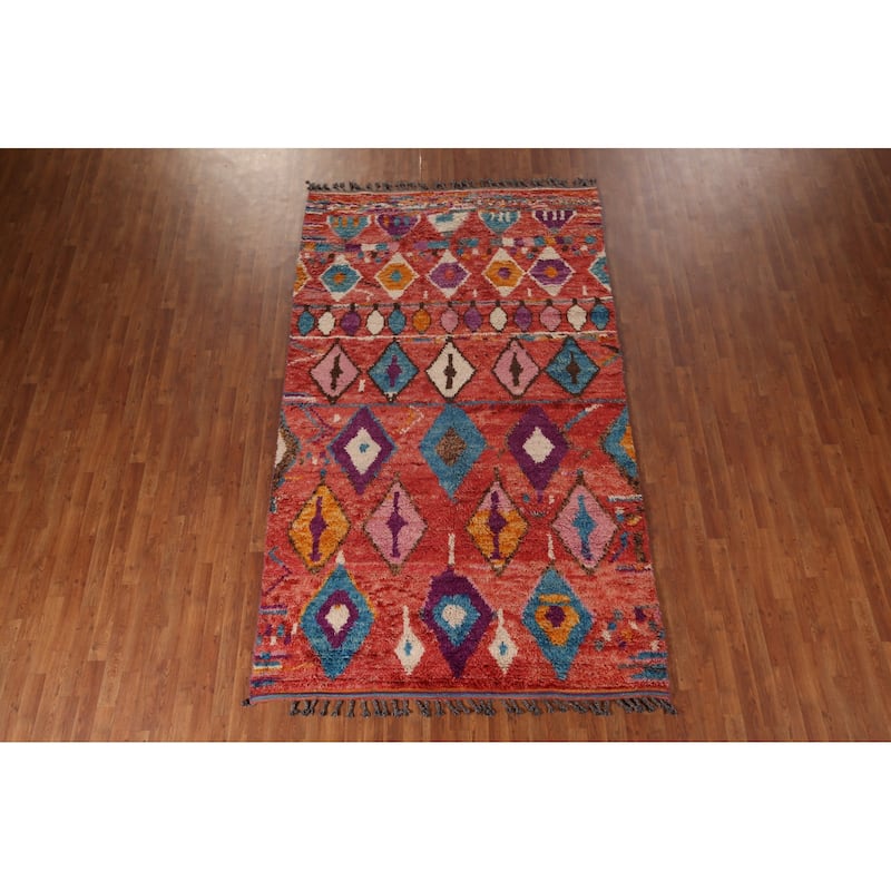 All-Over Geometric Plush Moroccan Area Rug Hand-Knotted Wool Carpet - 6'1"x 10'2"