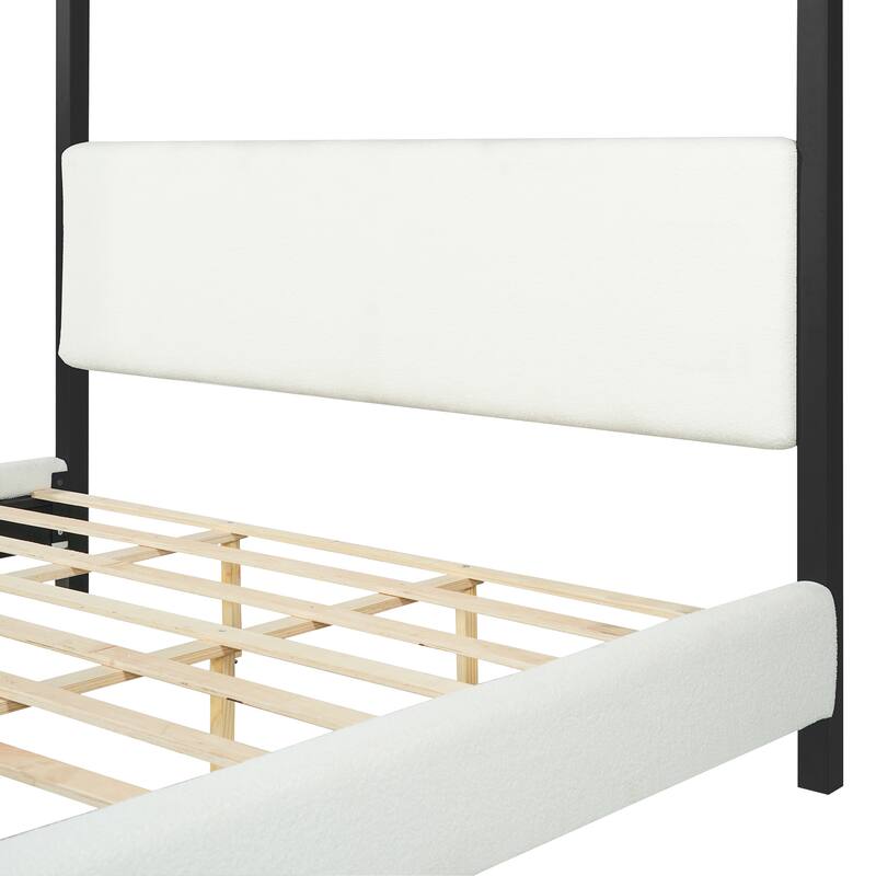 Christopher Knight Home - Mid-Century Modern Bouclé Upholstered Metal Canopy Bed Frame with Padded Headboard