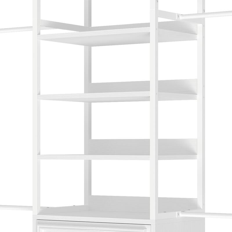 Wall-Mounted Clothing Storage Rack Multi-Functional Closet Organizer System with Adjustable Rods and Shelves