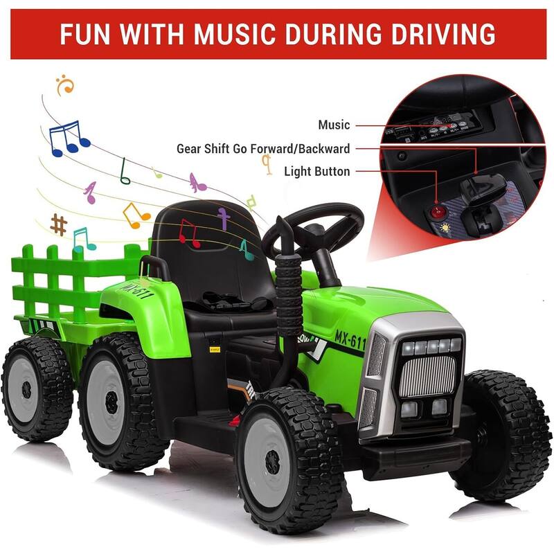 35W Kids Ride On Tractor, Electric Vehicle Car with Trailer & Remote Control
