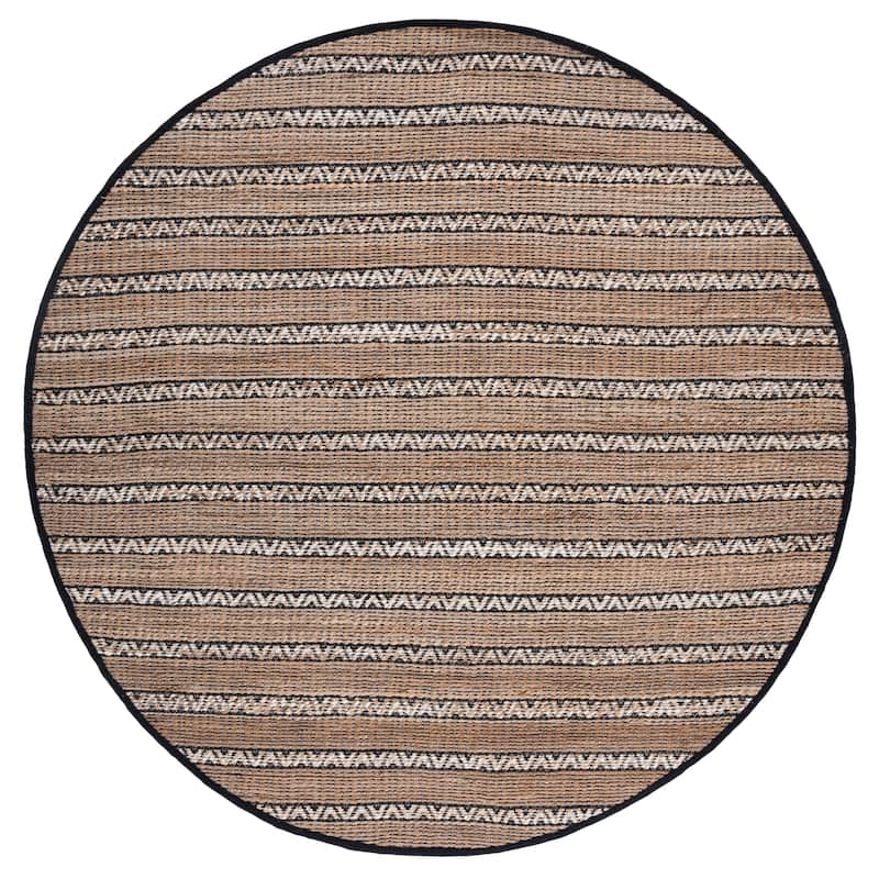 SAFAVIEH Handmade Natural Fiber Carmelina Geometric Seagrass Rug - 7' Round - Black/Natural