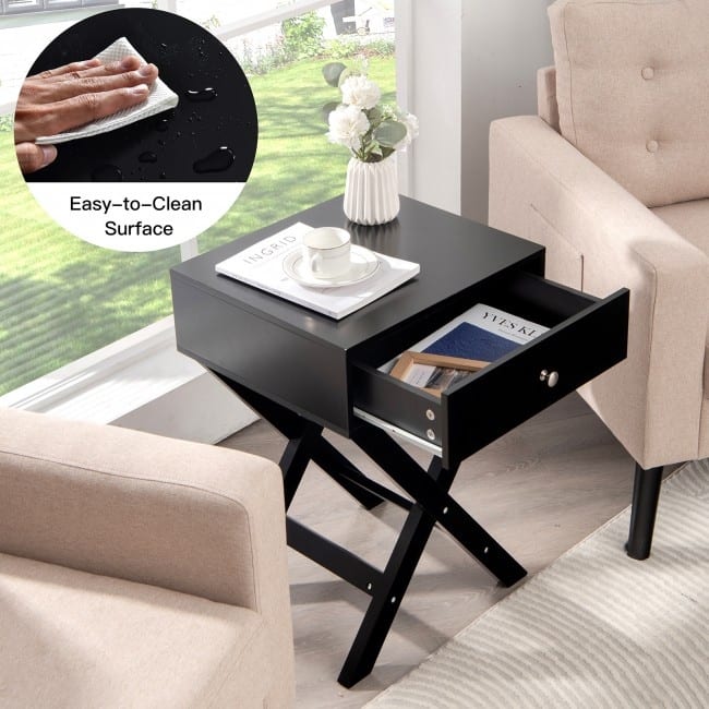 X Shaped Structure Side Nightstand with Drawer
