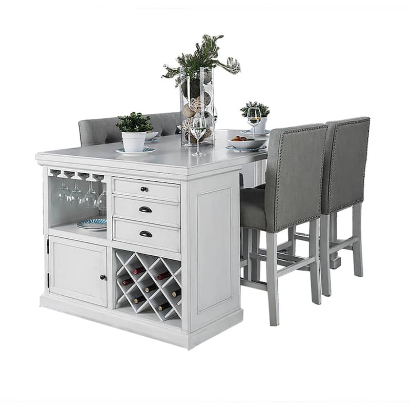 5 Piece Counter Height Dining Set in Antique White and Light Gray