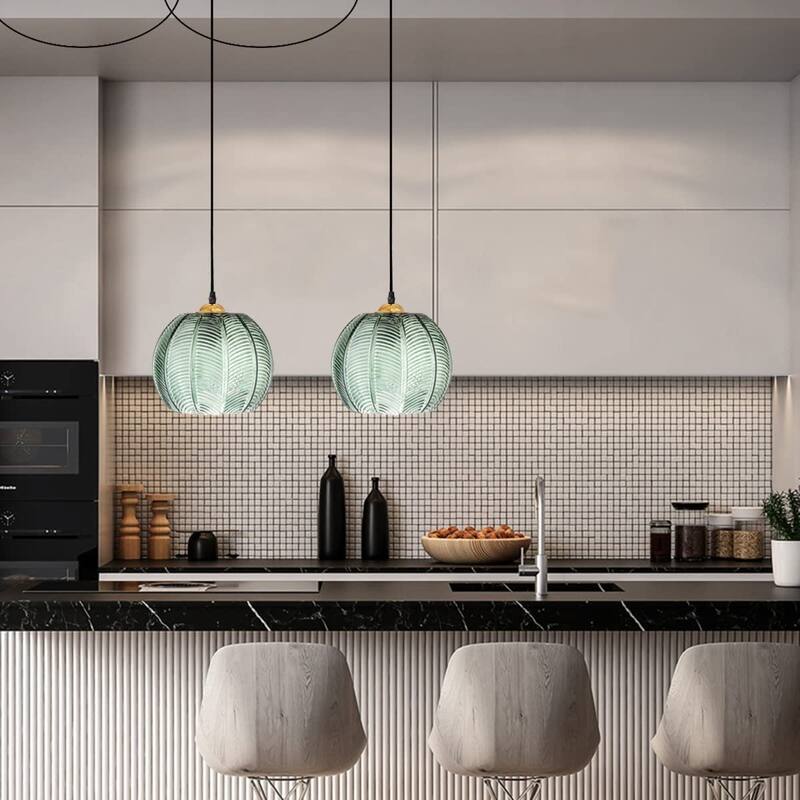 Plug in glass pendant light fixture modern globe green pendant lighting - N/A