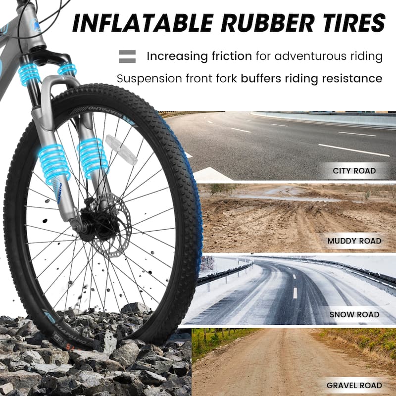 Mountain Bike - High Carbon Steel Frame, Mechanical Disc Brakes, 21-Speed, Unisex Adult/Teen - 26