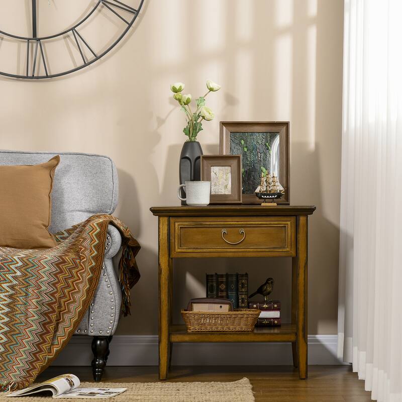 Side Table with Drawer and Open Shelf