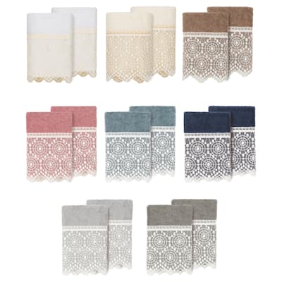 Authentic Hotel and Spa 100% Turkish Cotton Arian 2PC Cream Lace Embellished Washcloth Set