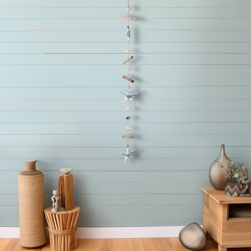 Decorative Wooden Boat Hanging Beaded Garland - 39", Blue & White