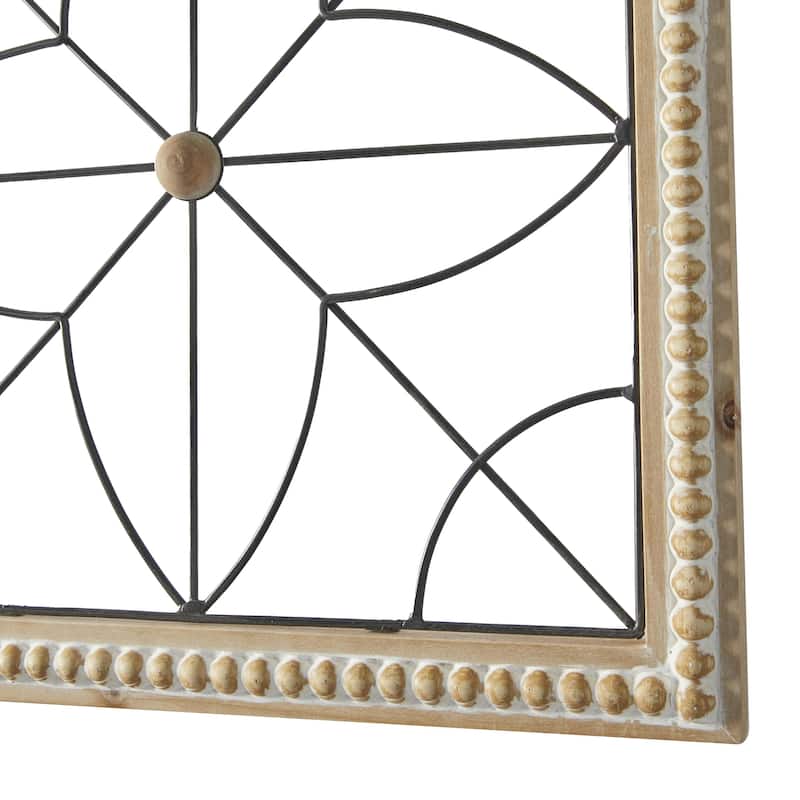 Wood Geometric Carved Beading Home Wall Decor with Metal Wire - Set of 4 Brown - Roche River Decor