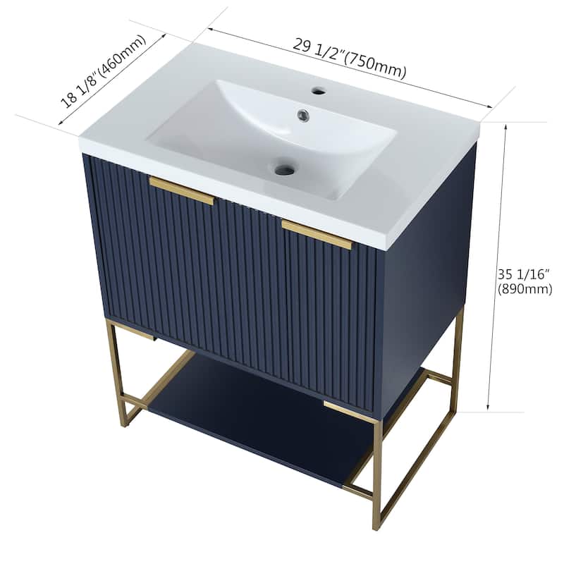 24"/30" Plywood Freestanding Bathroom Vanity Set with White Sink